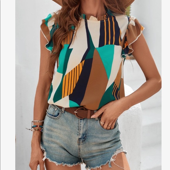 Elegant Classy Mock Neck Ruffle Butterfly Top Blouse - Picture 14 of 14